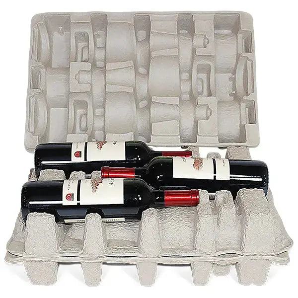 Six (6) Bottle Wine Shippers - Kit - 3 pulp shipping trays & 1 outer shipping box (Copy) Molded Pulp Packaging