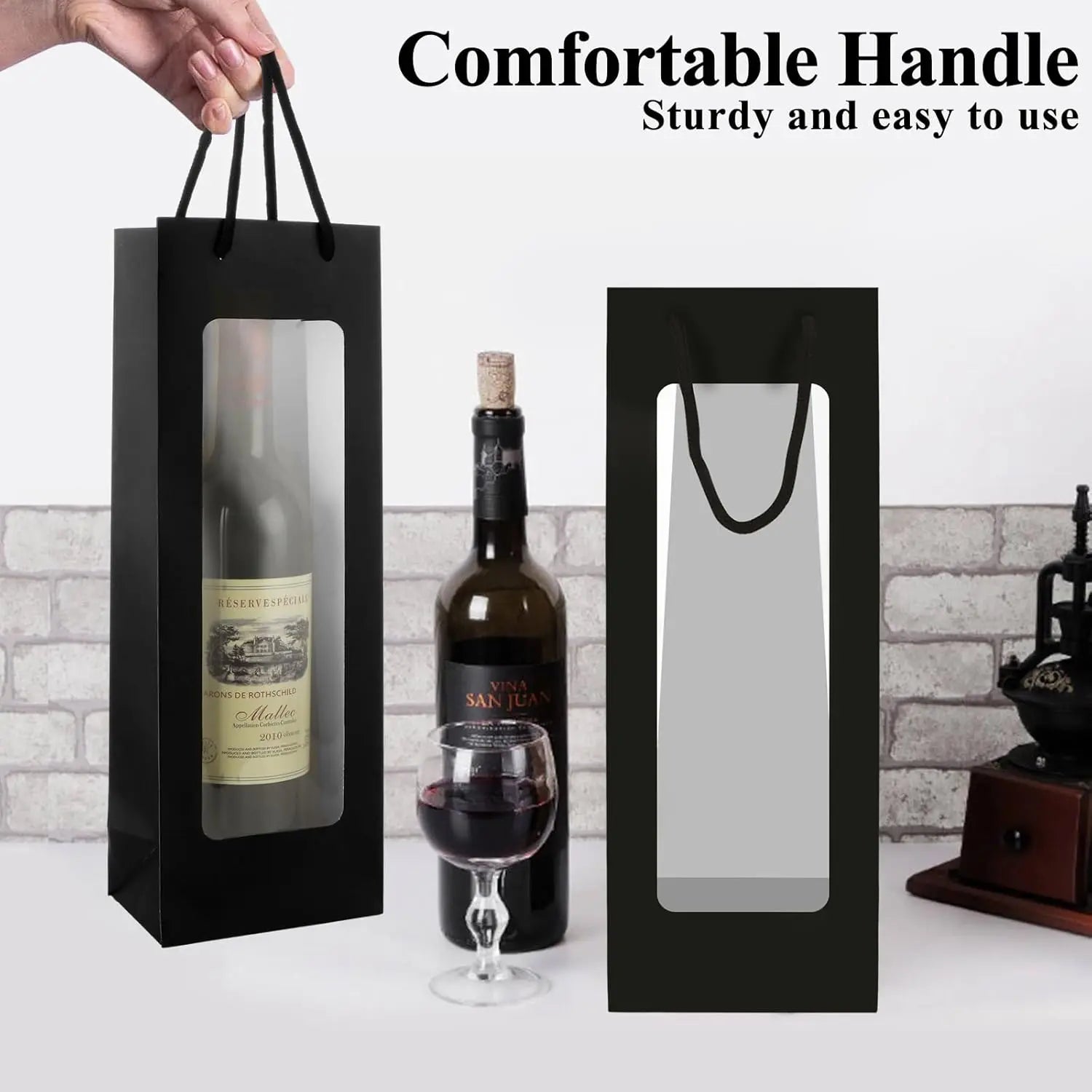 Wine Bottle Gift Bag with Window Molded Pulp Packaging