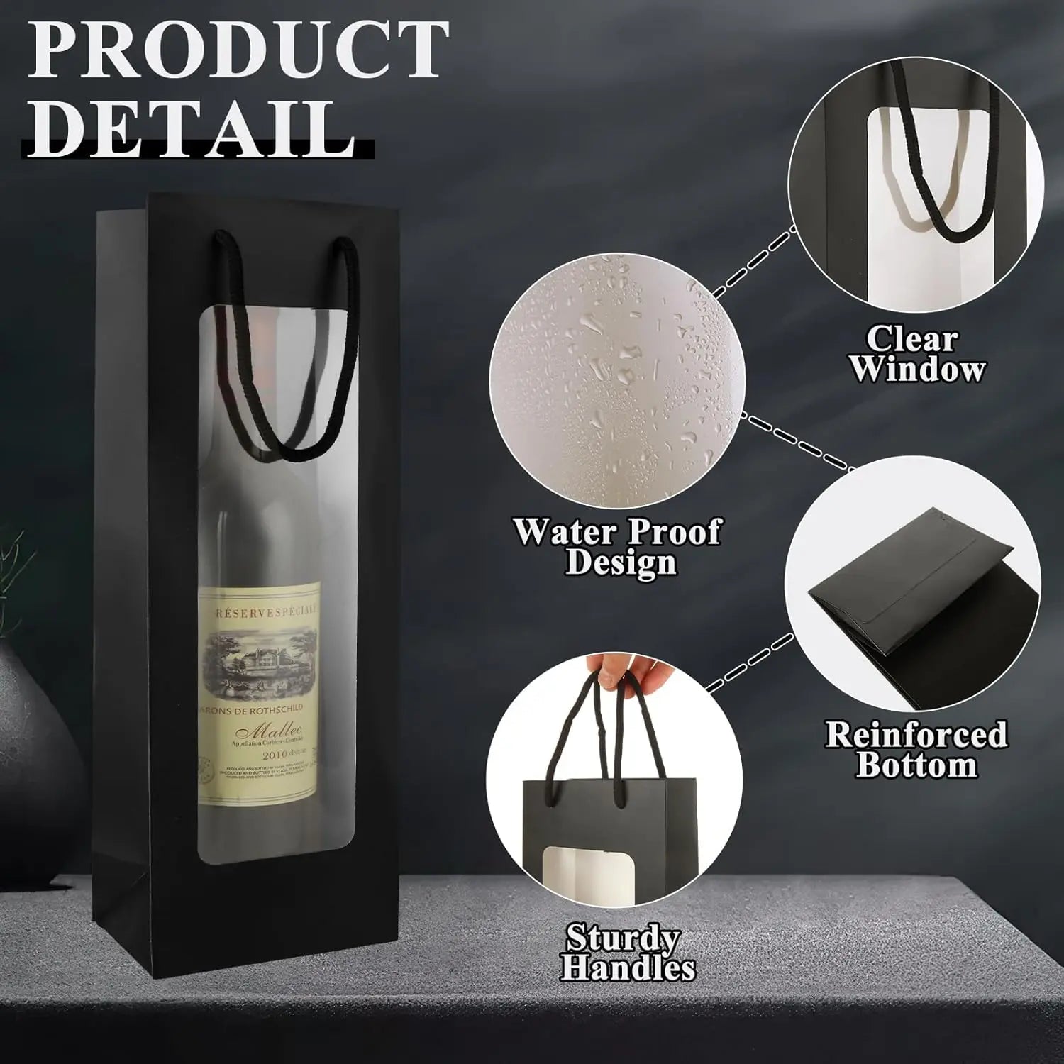 Wine Bottle Gift Bag with Window Molded Pulp Packaging